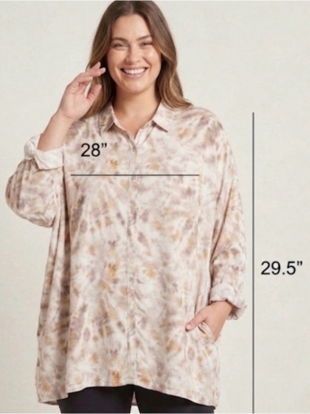 Johnny Was Calme tie -Dye Button Front Oversized Shirt - Neutral Tones Med/Xl